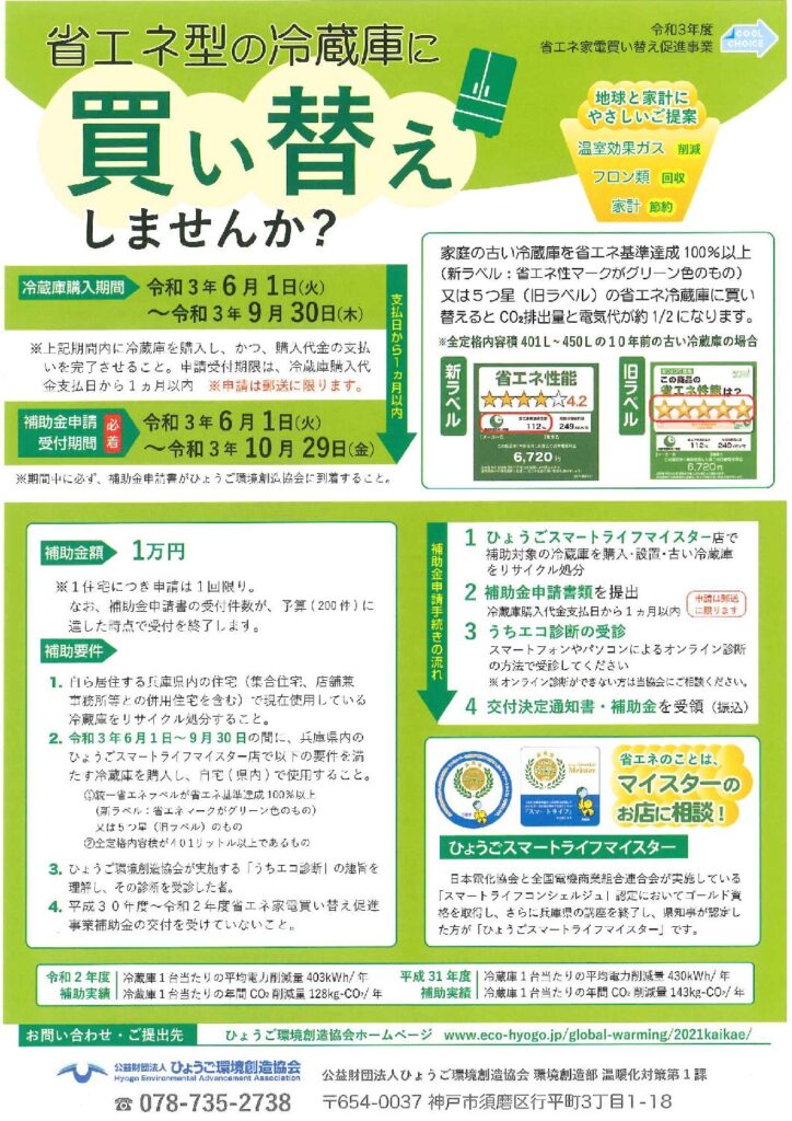 冷蔵庫を買い替えたら補助金が 有限会社かとう電器 豊岡市 エコキュート